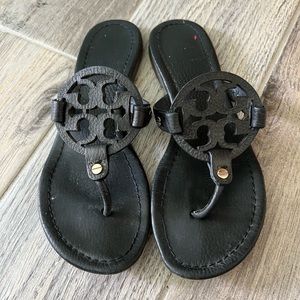 Tory Burch Miller Black Leather Flat Sandals
